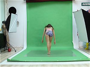 huge bosoms Nicole on the green screen opening up
